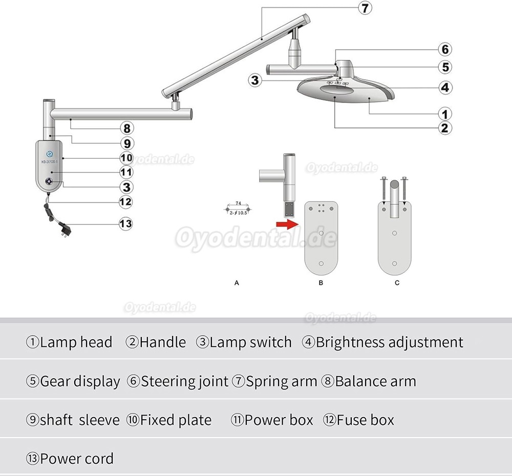 KWS KD-2012B-5 90W Wandmontierte Dental LED OP-Leuchte Schattenfrei Untersuchungsleuchte